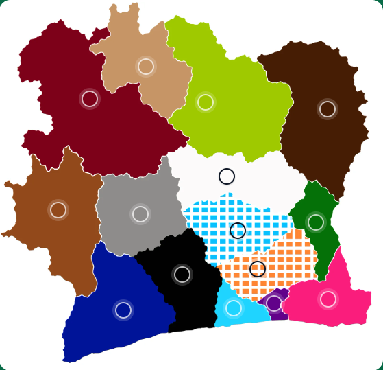 Carte des régions scoutes de Côte d’Ivoire